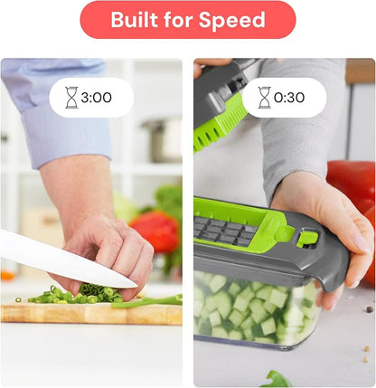 Fullstar The Original Pro Chopper - Vegetable Chopper and Spiralizer, Food Chopper with Container, Fruit Slicer, Kitchen Gadgets & Gifts, Home Essentials (4 in 1, Gray/Green)