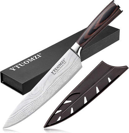 8" Chef's Knife, Professional 8-inch Chef Knife with Sheath, German High Carbon Stainless Steel Kitchen Knife for Home Cooks & Culinary Experts, Ergonomic Pakkawood Handle, Gift Box
