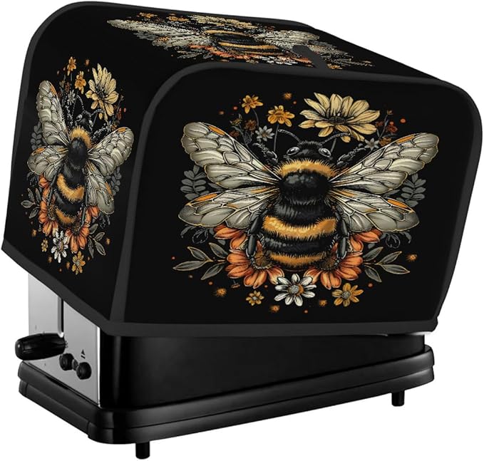 Animals Bee Toaster Cover 4 Slice Wide Slot Washable Toaster Covers | Flowers Art Dust and Fingerprint Protection Bread Maker Covers for Kitchen Accessories Decor Bakeware Women Gift