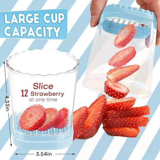 Creative Strawberry & Fruit Slicer - Detachable Cutter with Push Plate (Light Blue)
