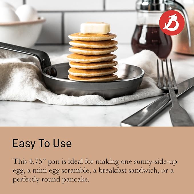 de Buyer MINERAL B Carbon Steel Egg & Pancake Pan - 4.75” Diameter - Naturally Non-Stick Finish - Made in France