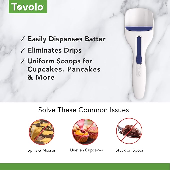 Tovolo Cupcake Scoop Batter Dispenser for Cupcakes Muffins Pancakes & Cookie Dough, Easy to Clean Batter Scoop Slide Dispenses Quicker for Even Size Baked Goods Kitchen Gadget, Deep Indigo