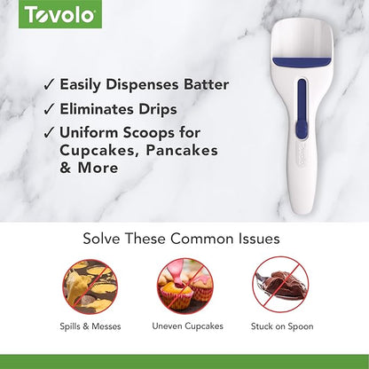 Tovolo Cupcake Scoop Batter Dispenser for Cupcakes Muffins Pancakes & Cookie Dough, Easy to Clean Batter Scoop Slide Dispenses Quicker for Even Size Baked Goods Kitchen Gadget, Deep Indigo