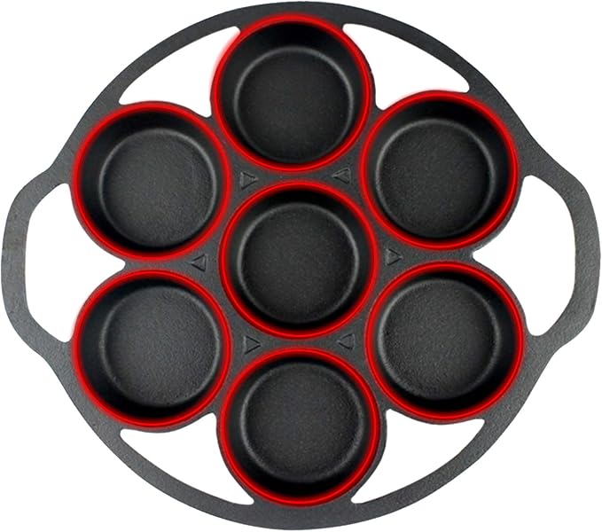 YOLOPLUS+ Pre-seasoned Cast Iron Muffin Pan with Heat Resistant Gloves，11.2 Inch 7 Cups Biscuit Pan with Handle for Biscuits, Cupcake,Muffins, and Scones