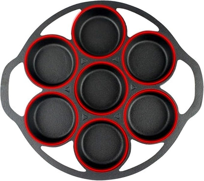 YOLOPLUS+ Pre-seasoned Cast Iron Muffin Pan with Heat Resistant Gloves，11.2 Inch 7 Cups Biscuit Pan with Handle for Biscuits, Cupcake,Muffins, and Scones