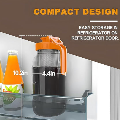 JunVpic Cold Brew Coffee Maker Jar - 64oz Thick Glass Multipurpose Mason Pitcher Spout Lid with Handle & Stainless Steel Filter for Iced Coffee, Lemonade, Ice Tea, Homemade Fruit Drinks Container