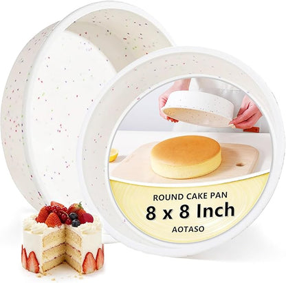 8 inch Silicone Round Cake Pans with Metal Reinforced Frame, Nonstick Cake Molds for Baking, BPA Free Set of 2 (Cream)
