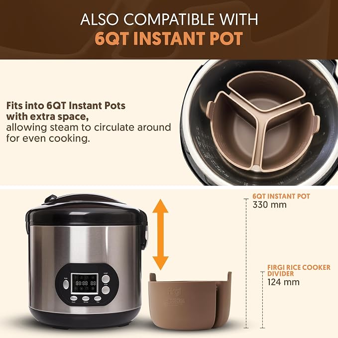 Silicone Rice Cooker Divider, Triple Slow Cooker Liner for Instant Pot 6 Quart & Rice Cooker 3 Cups (Uncooked), Food-Grade Silicone Dividers, Cook 3 Meals at Once, Reusable & Dishwasher-Safe
