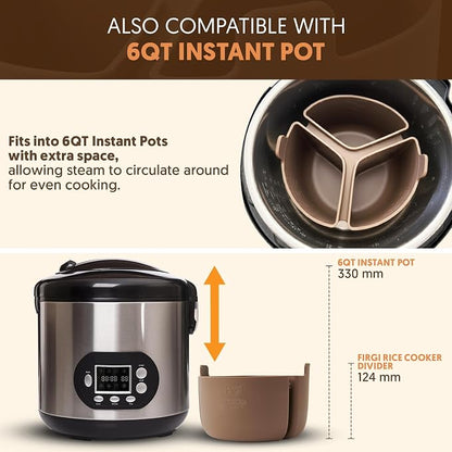 Silicone Rice Cooker Divider, Triple Slow Cooker Liner for Instant Pot 6 Quart & Rice Cooker 3 Cups (Uncooked), Food-Grade Silicone Dividers, Cook 3 Meals at Once, Reusable & Dishwasher-Safe