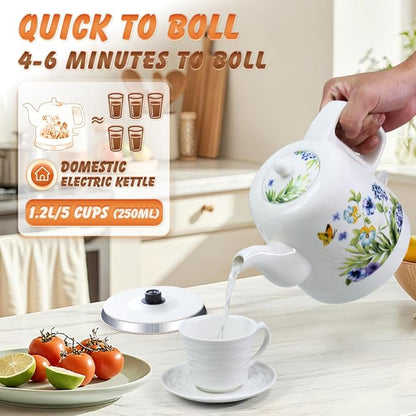 Ceramic Electric Kettle, 1.2L/1000W Boil Water Quickly and Easily,Boil-Dry Protection,Auto Shut Off, Detachable Swivel Base,Hot water kettle for Coffee & Tea