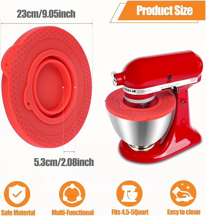 Silicone Mixers Bowl Cover Compatible with KitchenAid 4.5-5 Quart Tilt-Head Stand Mixers Bowl,with Collapsible Small Bowl(Red)