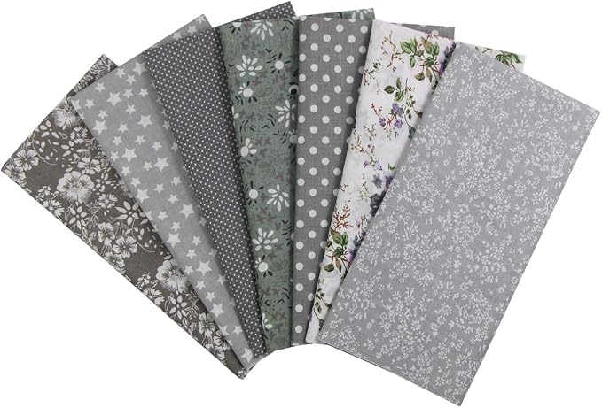 aufodara 7pcs 20” x 20” Cotton Fabric Squares Patchwork Bundle Making Supplies Quilting Weight 120 g/m² for Sewing Quilt DIY Artcraft Handwork (Grey)