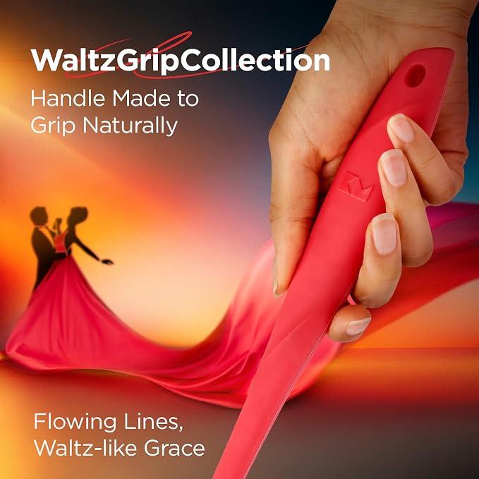 Kitchen Mama WaltzGrip Platinum Silicone Scraping Spatula: Heat Resistant, Seamless, Non Stick for Frying Pan Cookware, Safe, Flexible Bowl Scraper - Ideal for Mixing, Baking, Stirring (Red)
