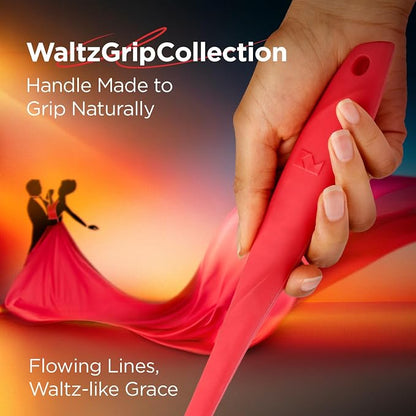 Kitchen Mama WaltzGrip Platinum Silicone Scraping Spatula: Heat Resistant, Seamless, Non Stick for Frying Pan Cookware, Safe, Flexible Bowl Scraper - Ideal for Mixing, Baking, Stirring (Red)