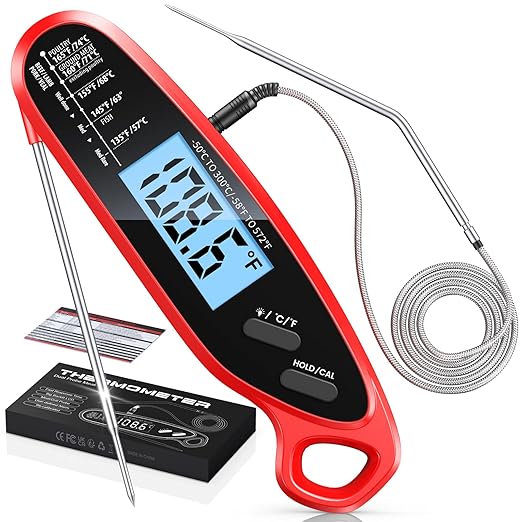 Instant Read Meat Thermometer Digital with Dual Probe, Food Thermometer for Cooking & Grilling, Large Backlit & Calibration, for Kitchen/Oven/Grill/Smoker/BBQ/Oil/Fry, Fathers Day Gift for Dad