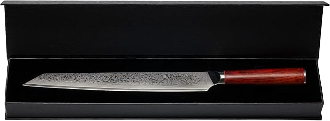 Hammer Stahl 10 Inch Damascus Slicer | Meat Cutting & BBQ Knife With Rosewood Handle | Carving Japanese Forged 67-Layer AUS10 Steel | Full-Tang Japanese Style Slicing With Gift Box