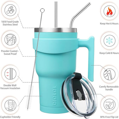 BJPKPK Tumbler With Handle 30 oz Stainless Steel Tumbler With Lid And Straw Insulated Coffee Cups,Turquoise