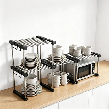 BLULEE Expandable Under Sink Organizer - 3D Adjustable Stackable Storage Shelves,Modular Cabinet Rack Around Pipes for Kitchen Bathroom