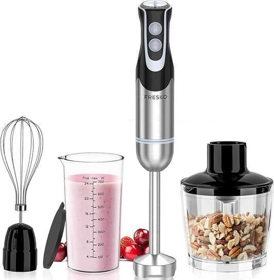 Immersion Blender Handheld, Stainless Steel Hand Electric Stick Mixer with 12-Speeds & Turbo Mode, Powerful 500W Emulsion Blender with Beaker, Chopper & Whisk for Smoothie, Puree, Baby Food