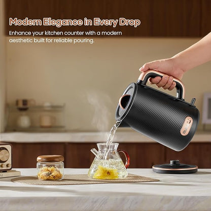 OLEGA Electric Kettle: 1200W Fast Boil Electric Water Kettles, 1.5L Double Wall Stainless Steel Tea Kettle, Auto Shut-Off, BPA-Free Hot Water Boiler Teapot for Coffee & Tea -Black