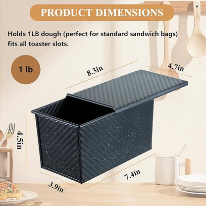 SS&CC Pullman Loaf Pan with Lid, 1LB Carbon Steel Nonstick Bread Baking Pan - Heavy Duty Loaf Pans for Homemade, Sourdough & Sandwich Bread, Bread Loaf Pan with Cover