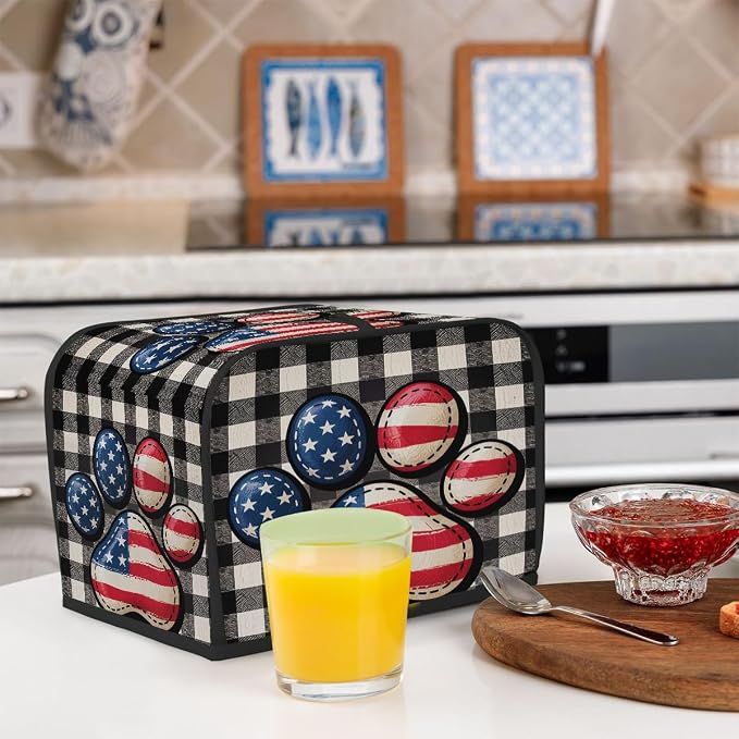 Dog Paw Flag Toaster Cover 2 Slice Wide Slot Washable Kitchen Appliance Covers Fingerprint Bread Machine Dust Cover Small Toaster Oven Accessories Covers Bread Maker Bag Women Gift