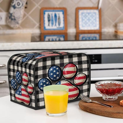 Dog Paw Flag Toaster Cover 4 Slice Wide Slot Washable Kitchen Appliance Covers Fingerprint Bread Machine Dust Cover Small Toaster Oven Accessories Covers Bread Maker Bag Women Gift