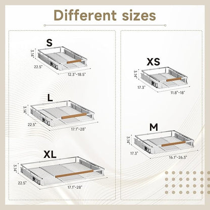 1 Pack Expandable Pull Out Cabinet Organizer，Side Mounting 16.3~26.3"x17.3"Cabinet Pull Out Shelves, Expandable Slide Out Spice Rack for Kitchen Bathroom Office