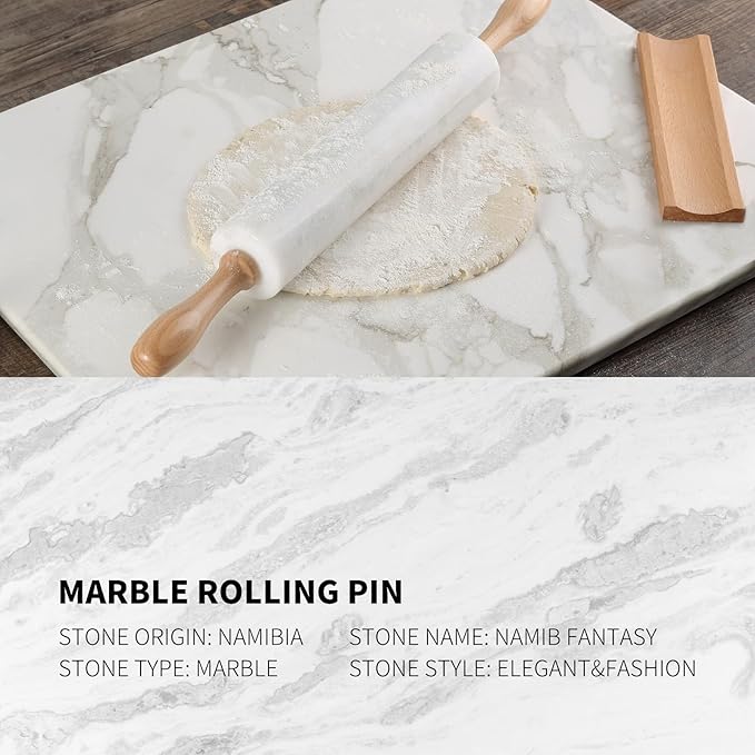 Koville Marble Rolling Pin, Non-Stick African Stone Polished Dough Roller