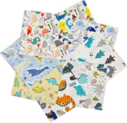Fabric, 8 pcs/lot Fat Quarter Fabric Bundles 100% Cotton 19.69'' x 19.69''(50 x 50cm) Quilting Cotton Pre-Cut Squares Sheets for Patchwork Sewing Quilting Crafting, Dinosaur Pattern.