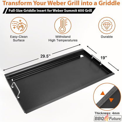 Full Size Griddle Insert for Weber Summit 600 Series E/S 650 640 660 670 Gas Grills With Smoker Box, Heavy Duty Flat Top with Spatula Set for Weber Grill Replacement Parts 67552