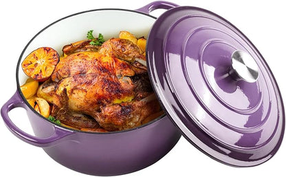6 Quart Dutch Oven Enameled Cast Iron with Lid - Big Dual Handles - Oven Safe up to 500°F - Classic Round Pot for Versatile Cooking Purple