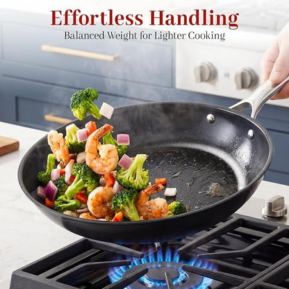 Carbon Steel Frying Pan 12" - Pre-Seasoned Carbon Steel Skillet, Lightweight, Natural Non-Stick, Induction Compatible