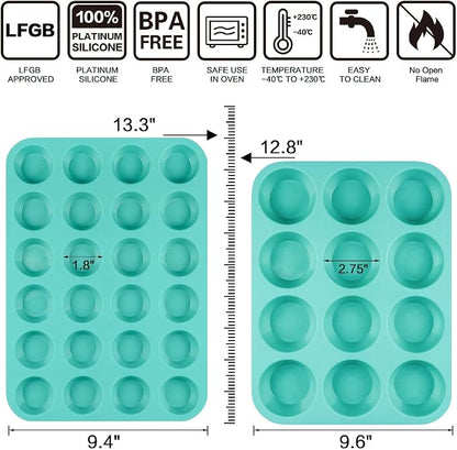 CAKETIME Silicone Muffin Pan Cupcake Pan Set - Mini 24 Cups and Regular 12 Cups Muffin Tin, Nonstick Food Grade Molds with 12 Baking Cups