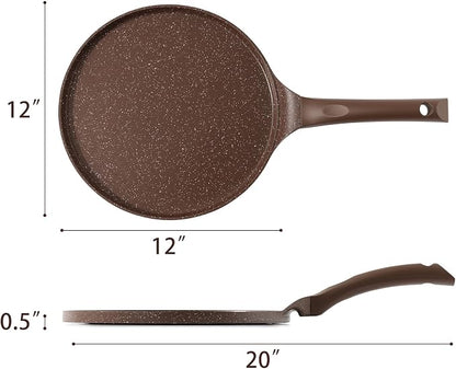 SENSARTE Nonstick Crepe Pan, Swiss Granite Coating Dosa Pan Pancake Flat Skillet Tawa Griddle 12-Inch with Stay-Cool Handle, Induction Compatible (Toffee Brown)