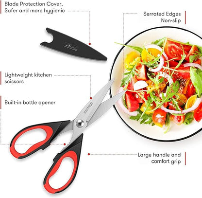 iBayam 3-Pack 8.5"Kitchen Scissors All Purpose Heavy Duty with Protective Sheath, Soft Comfort Grip Handle, Dishwasher Safe Kitchen Utensils Gadgets Set, Stainless Cooking Meat Poultry Food Shears