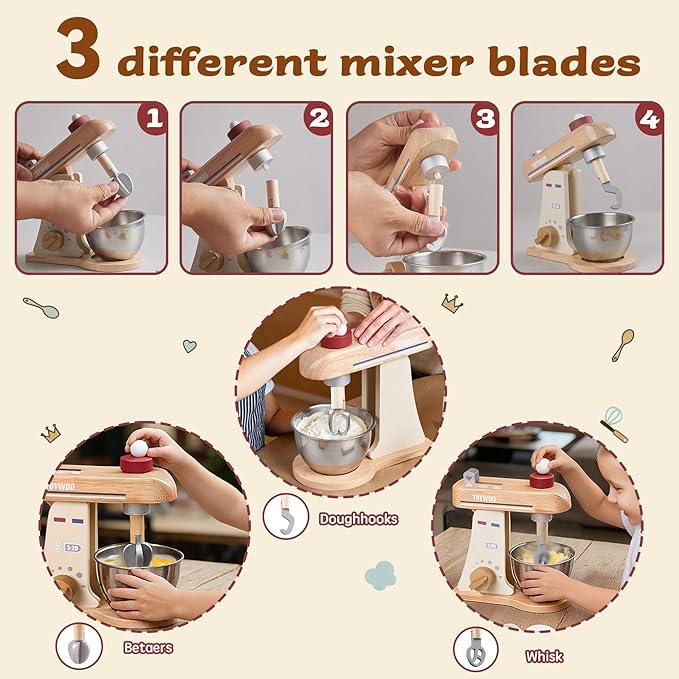 Kids Play Kitchen Toddler Playset with Play Food and Wooden Toy Mixer Montessori Accessories Pretend Cooking Gift for Boys Girls Age 3 4 5 6 7