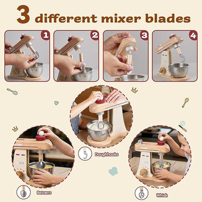 Kids Play Kitchen Toddler Playset with Play Food and Wooden Toy Mixer Montessori Accessories Pretend Cooking Gift for Boys Girls Age 3 4 5 6 7