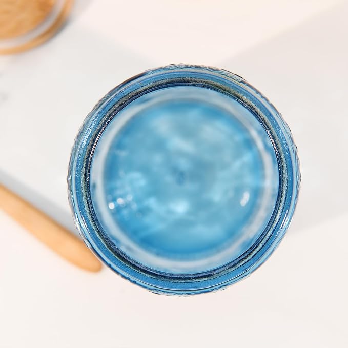 Custde Glass Storage Jars With Airtight Lid, 35oz Canister For Kitchen Counter with Bamboo Lid, brown sugar, candy, coffee, cookie, salt, tea,pantry cute Jar (Blue, 35 fl oz)