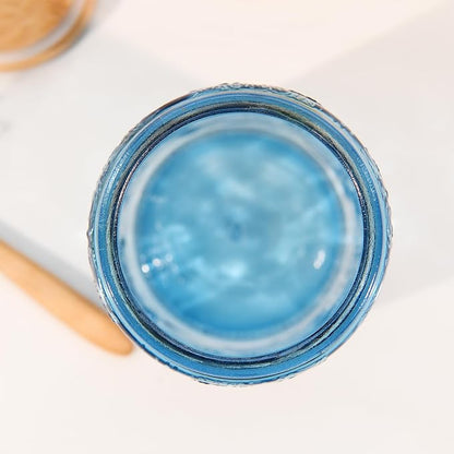 Custde Blue Vintage Glass Candy Jar with Airtight Bamboo Lid, 23.7oz Kitchen Storage Canister for Sugar, Coffee, Tea, Cookies, Bath Salt - Decorative Mason Jar for Pantry & Counter(Blue, 23.7 fl oz)