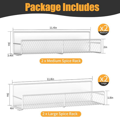 DTUQYX Magnetic Spice Rack for Refrigerator, 4 Pack 100% Metal Strong Magnet Fridge Shelves, Space Saving Spice Organizer, No Drilling Moveable Home Kitchen Laundry Room Storage Organization, White