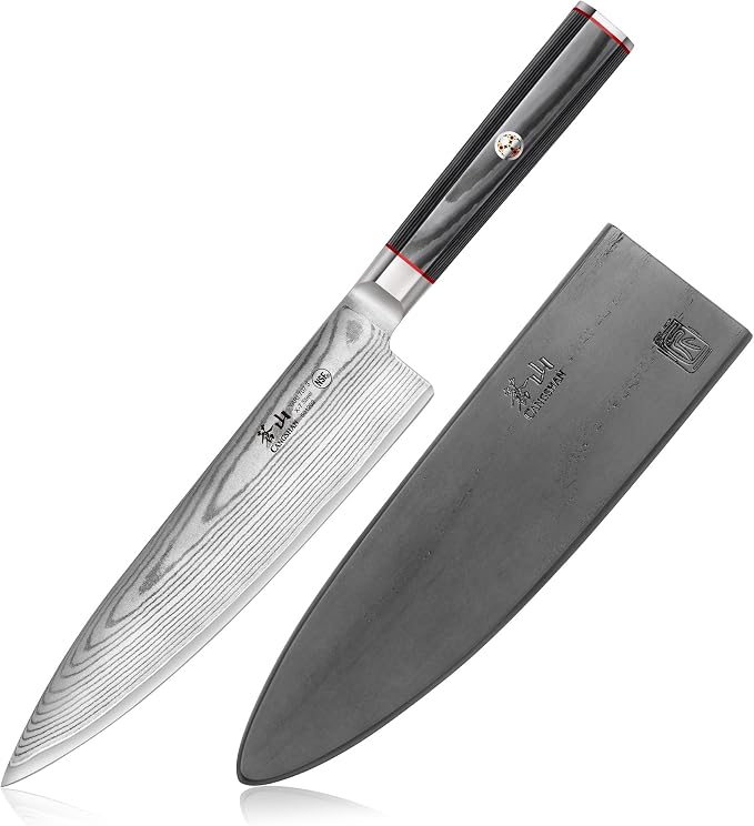 Cangshan YARI Series X-7 Damascus Steel 8-inch Chef's Knife with Sheath