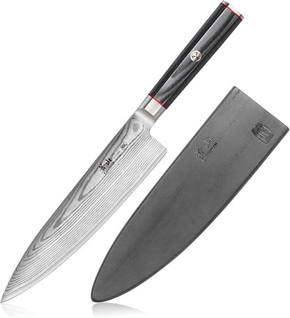 Cangshan YARI Series X-7 Damascus Steel 8-inch Chef's Knife with Sheath