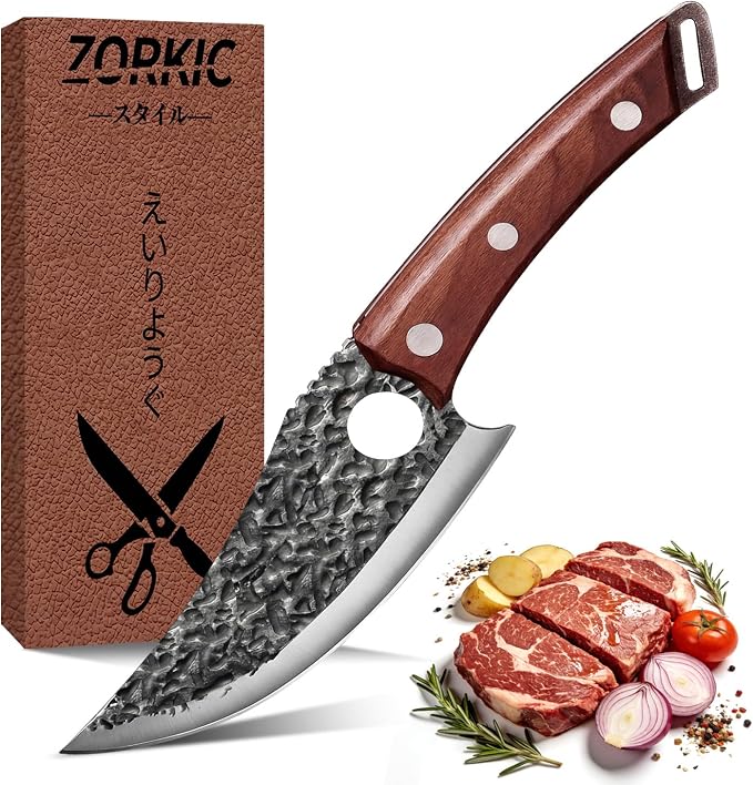 Viking Knife, Butcher Knife Hand Forged Boning Knives, Japanese Paring knives Kitchen Chopping for Meat Cutting Chefs Cleaver Camping Cooking, BBQ, Gifts for Men