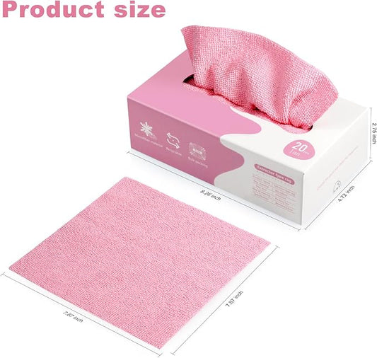 Luiruey Microfiber Cleaning Cloth Rags in A Box (20 Count) -7.9" x 7.9" Reusable Microfiber Towels for Cars - Edgeless Terry Towels,Small Microfiber Towel for Home, Kitchen (Pink)