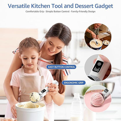 Electric Heated Ice Cream Scoop, Kitchen Gadget with Digital LED Temperature Display for Easy Scooping Rechargeable Scooper Dessert Server 5000mAh USB Powered IP67 Waterproof Kitchen Tool 2 Oz Max158℉
