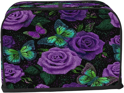 4 Slice Purple American Flower Toaster Cover Waterproof Dust Fingerprint Bread Machine Cover Washable Kitchen Appliance Protector For Home Kitchen Bakeware Table Decor Women Gifts