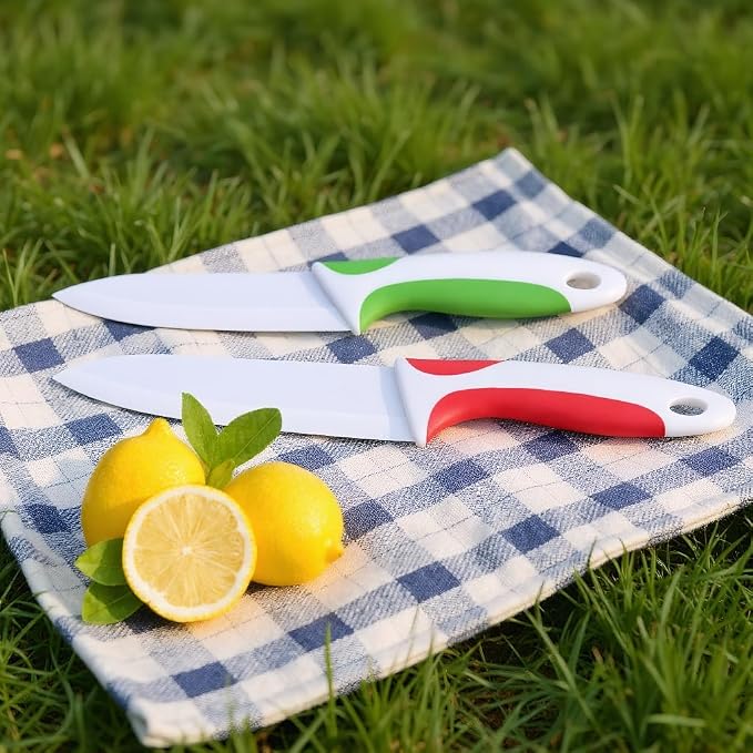 2 PCS Professional Ceramic knife 6”Meat knife 4” Fruit Knife,Kitchen knife with Sheaths,Zirconia Blade with Ergonomic Handle,Use for Meat Fruit Vegetable Bread and Butter (Green and Red)