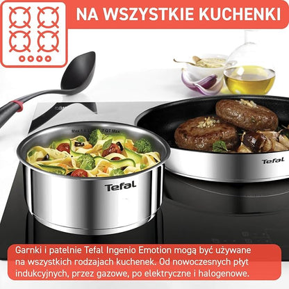 Tefal Ingenio L897SK04 20-Piece Cookware Set, Frying Pans with 2 Removable Handles, Induction, Non-Stick Coating, Stackable, Dishwasher Safe, Emotion L897SK04, Silver