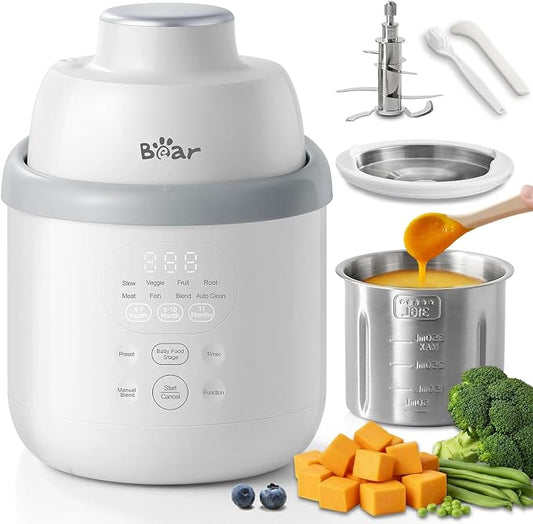 Bear All-Stainless Steel Baby Food Maker, NutriEase 3-Stage Texture, OneStep Baby Food Processor Puree Maker, Preset Function, Self-Clean&Dishwasher safe, Effortless Healthy Homemade Baby Food,Upgrade